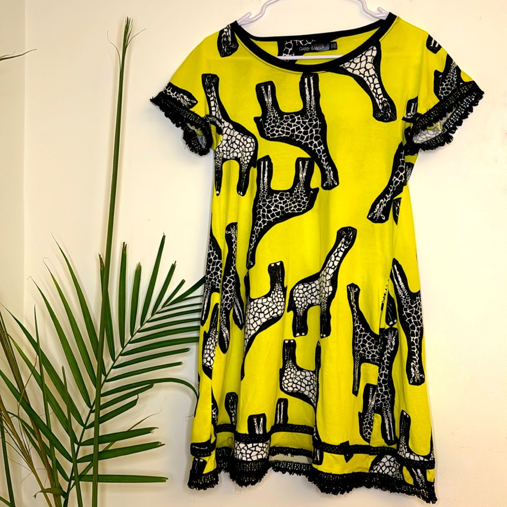 Gabby Isabella - neon yellow giraffe dress